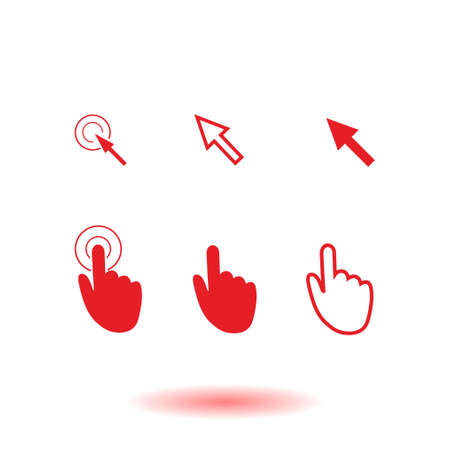 Cursor pointer icons. Click press and touch actions. Flat style.のイラスト素材