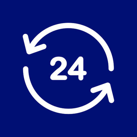 Open around  the clock hours a day icon. Badge-clock work time.