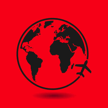 Airplane icon travel. Trip round the world. Flat design style.のイラスト素材