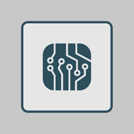Circuit board  icon. Technology scheme square symbol. Flat design style.