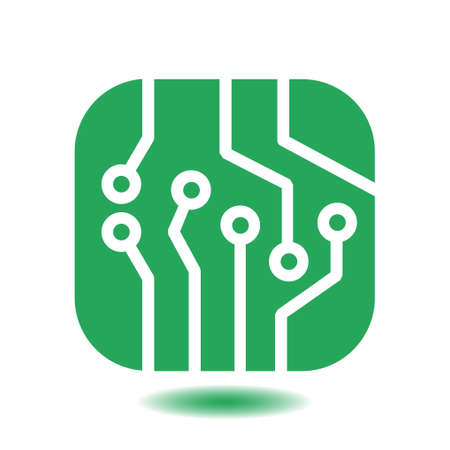 Circuit board  icon. Technology scheme square symbol. Flat design style.のイラスト素材