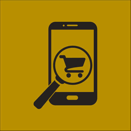 Glass searching for shoping on smart phone. Online shoping icon.のイラスト素材