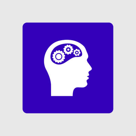 Thinking icon.  Silhouette of gear in head. Flat design style.のイラスト素材