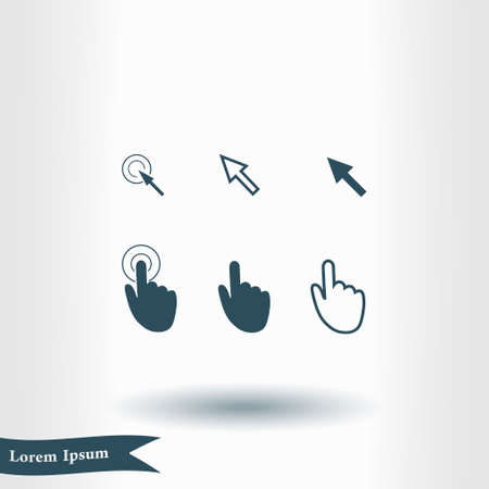 Cursor pointer icons. Click press and touch actions. Flat style.のイラスト素材