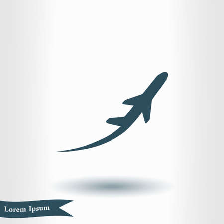 Airplane flight tickets air fly travel takeoff silhouette element. Plane symbol. Travel icon. Flat design.のイラスト素材