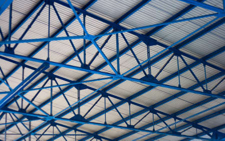 white-blue geometric construction ceiling of stadium tribuneの写真素材