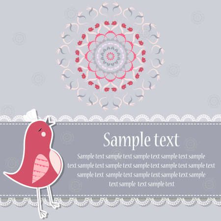 Postcard with a bird and Oriental patternのイラスト素材