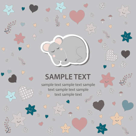 Card with a little sleeping mouse, in gray tonesのイラスト素材