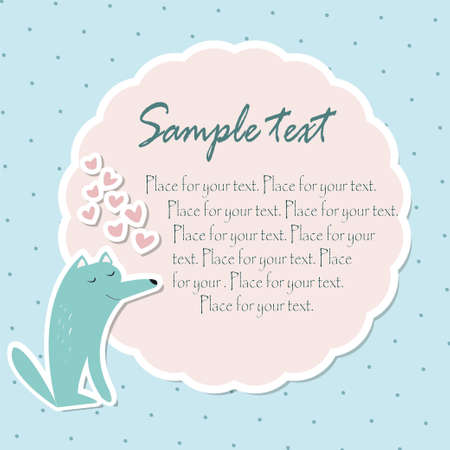 Retro template frame with wolf, pink and mintのイラスト素材