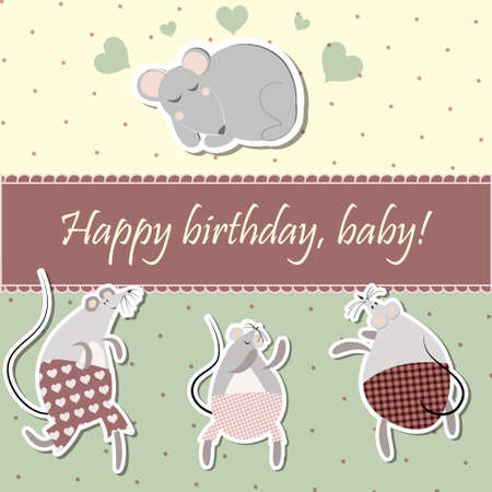 Postcard with a sleeping mouseのイラスト素材