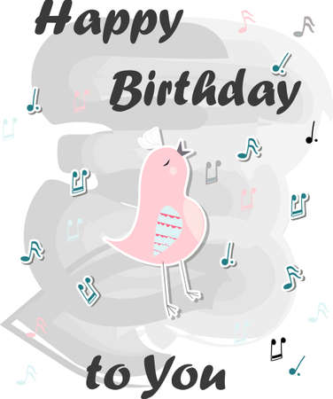 Poster with bird in pink and mint tonesのイラスト素材