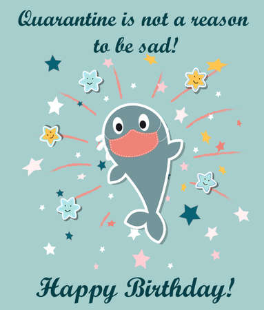 Greeting card with a cute seal and starsのイラスト素材