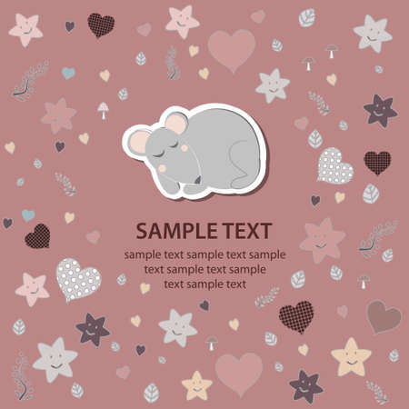 Card with little mouse, pink, vector illustrationのイラスト素材