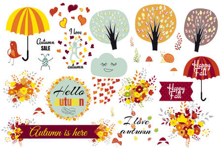 A set of drawn autumn elementsのイラスト素材