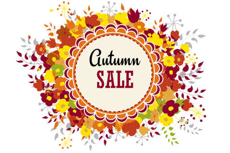 Autumn inscription with flowers, autumn saleのイラスト素材