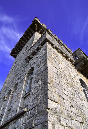 The top of the observation stone tower under the blue sky. Sochi. Russia, 2021の写真素材