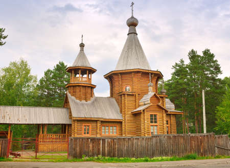 Znamensky monastery hermitage under a blue cloudy sky. Divnogorsk, Siberia, Russiaの写真素材
