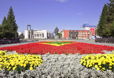 Novosibirsk, Siberia, Russia-08.01.2021: A large flower bed on the central square of a big city in...
