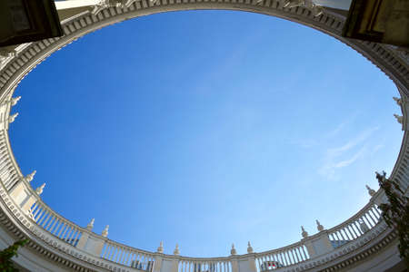 Marble balustrade on the roof of the Italian courtyard of the railway station in Sochi, Russia, 2021の写真素材