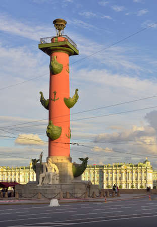 Saint Petersburg / Russia-09.03.2020: Rostral column. Monument of architecture of the XIX century on the background of the facade of the Winter Palace - Hermitageのeditorial素材