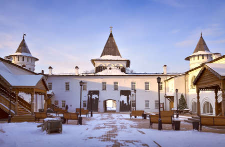 Tobolsk Kremlin in winter. The inner square of Guest Yard, Russian architecture of the XVIII century...