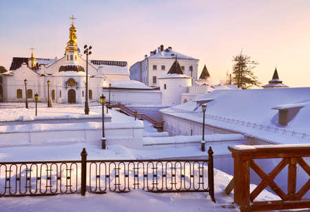 Tobolsk Kremlin in winter. Holy Intercession Cathedral at the Pryamsky rise, ancient Russian architecture of the XVII century in the first capital of Siberia. Russia, 2021のeditorial素材