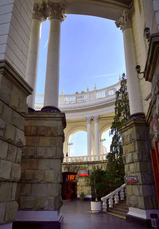 Sochi, Russia, 11.01.2021. Entrance to the round Italian courtyard open to the blue skyのeditorial素材