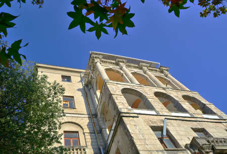 An abandoned building in the Italian classical style under a blue sky. Sochi. Russia, 2021のeditorial素材