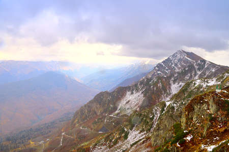 Rose Peak under the clouds. An observation deck high in the Caucasus mountains.