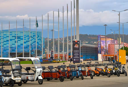Adler, Sochi, Russia, 11.01.2021. The park of the 2014 Winter Olympic Games. Tourist scooters on the...