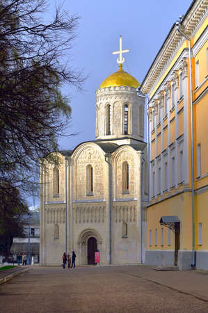 Vladimir, Russia, 05.10.2022: Old Russian Dmitrov Cathedral. Orthodox church of the XII century with...