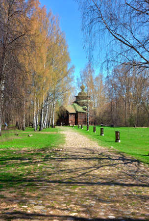 The Church of Elijah the Prophet. The path to the preserved monument of the traditional wooden architecture of Russia of the XVIII century. Kostroma, Russia, 2022の写真素材