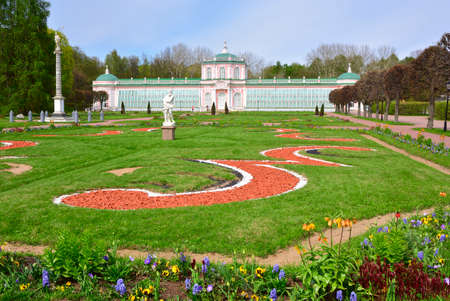 Moscow, Russia, 05.11.2022. Palace and park complex "Kuskovo". Patterns on the lawn of the park near the Large Stone greenhouse, classical Russian architecture of the XVIII centuryのeditorial素材