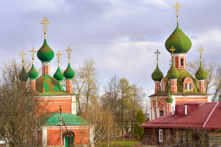 Green houses of Orthodox churches. Vladimir Cathedral and Alexander Nevsky Church, Russian architecture of the XVIII century. Pereslavl-Zalessky, Yaroslavl Region, Russia, 2022の写真素材