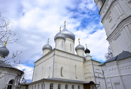 Nikitsky Orthodox Monastery in Pereslavl-Zalessky. Domes of the Christian cathedral, Russian...