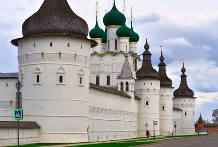 Rostov white-stone Kremlin. Walls and towers of the bishop's court. Russian architecture of the XVII...
