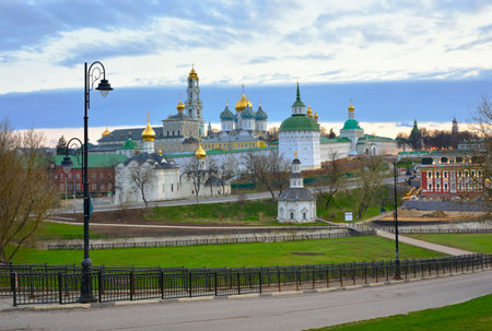 Sergiev Posad, Russia, 01/05/2022. The monastery of the Trinity-Sergius Lavra. Descent to the walls...