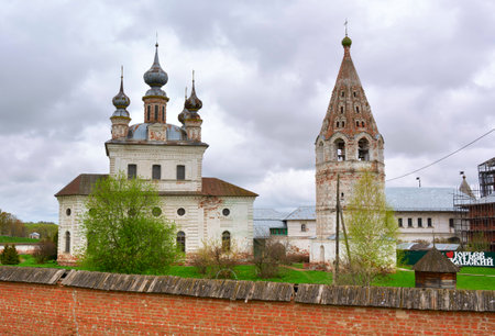The old cathedral with a bell tower. Cathedral of the Archangel Michael behind the fortress wall,...