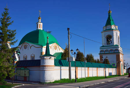 Cheboksary, Russia, 05.13.2022. Holy Trinity Orthodox Monastery. Monument of Russian architecture of the XVI century in the capital of Chuvashia (stand "Schedule of services...")の写真素材