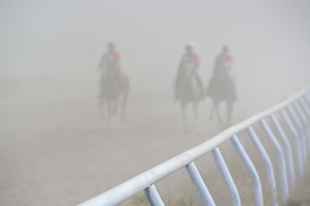 National sport of nomads, tyutrks and steppeks. Children participate in the hippodrome. Baige is a cross-country race for a long distance of 5 and 15 km.の写真素材