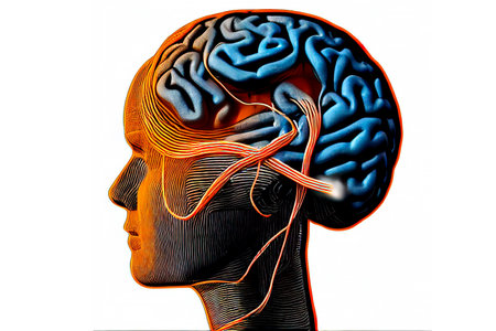 Human brain with neural fibers.