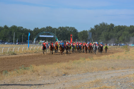 National sport of nomads, tyutrks and steppeks. Children participate in the hippodrome. Baige is a cross-country race for a long distance of 5 and 15 km.のeditorial素材