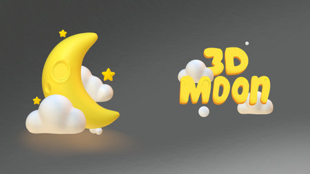 3d cute moon illustrationの写真素材