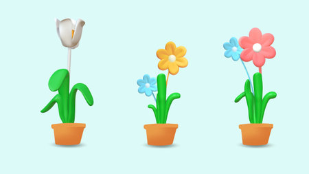 Flowers in pots on a light blue background. Vector illustration.の写真素材