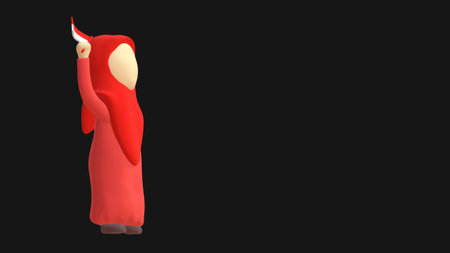 3d rendering of a female figure in a red dress isolated on black backgroundの写真素材