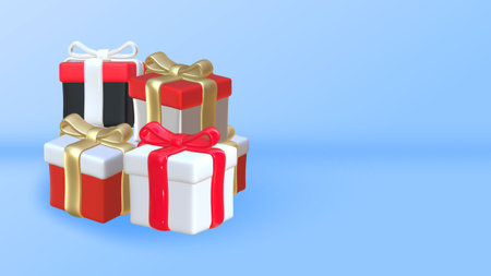 3d rendering of gift boxes on blue background with copy space.