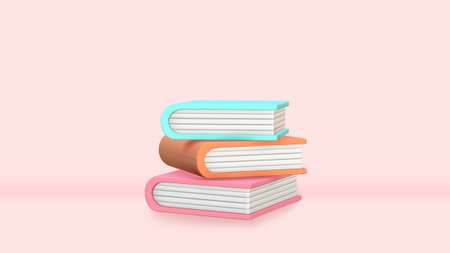 Stack of colorful books isolated on pink background. 3d illustration.の写真素材