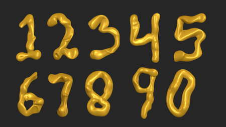 Numbers made of golden paint isolated on black background. Vector illustration.の写真素材