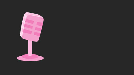 Pink microphone icon on black background. Vector illustration in flat style.の写真素材