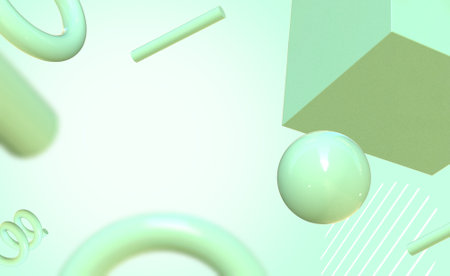 3d green playfull geometric presentation backgroundの写真素材